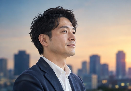 未来を見つめる男性